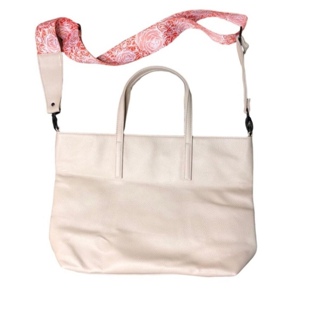 Lord & Taylor Beige Faux Leather Tote Bag Wide Strap Adjustable Magnetic